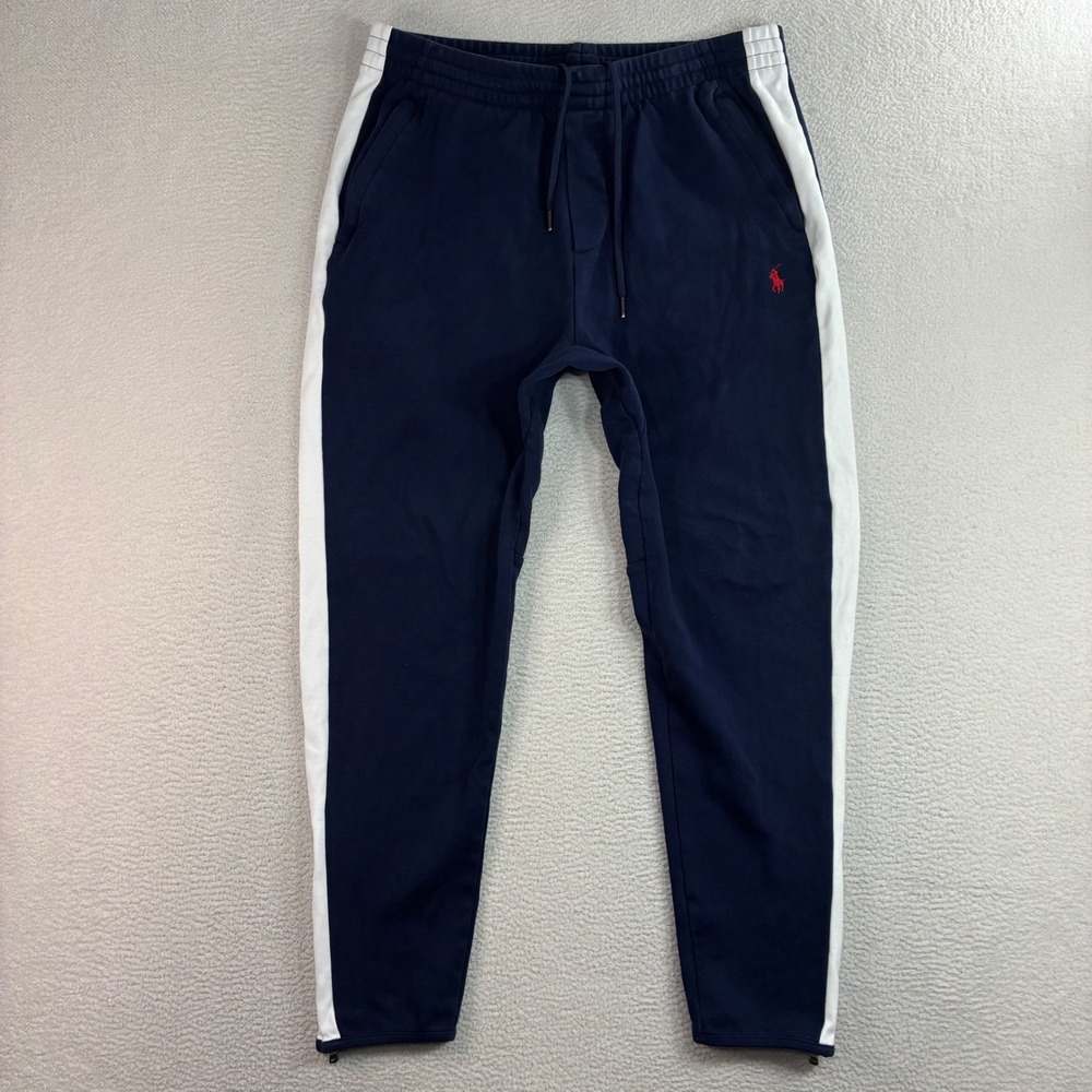 Polo Ralph Lauren Track Pants Men M Blue Ankle Zip Joggers Drawstring Sweatpants